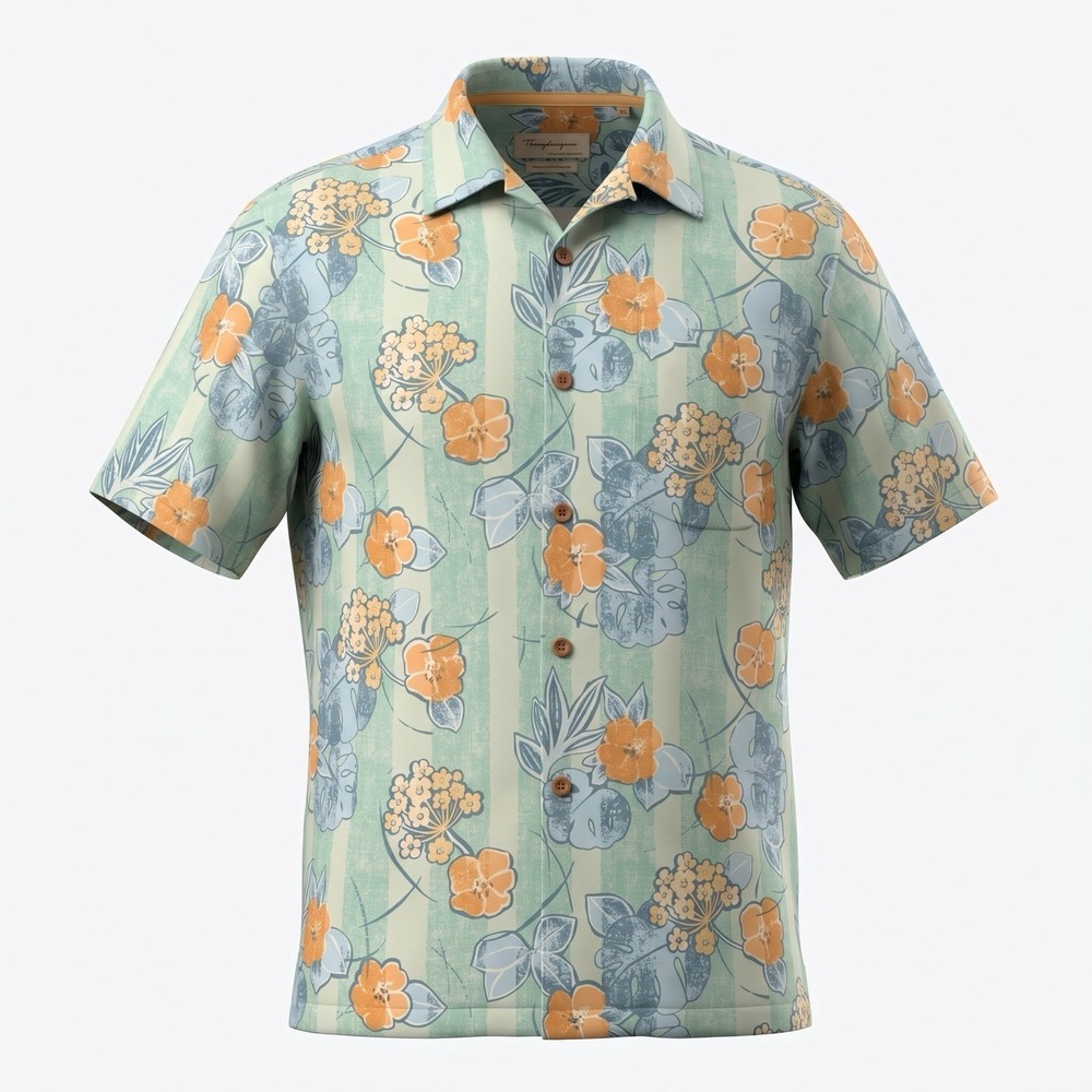 TOMMY BAHAMA XL Hawaiian Shirt Silk Floral Camp Aloha Button Down Green
